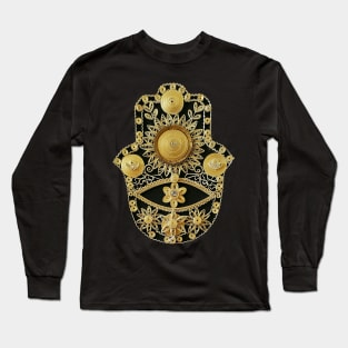 Paper quilling hamsa art ,gold hamsa,jewish art,hamsa hand Long Sleeve T-Shirt